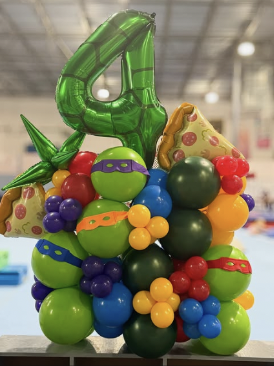 Colorful themed birthday balloon stack