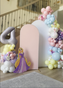 Pastel princess birthday balloon backdrop